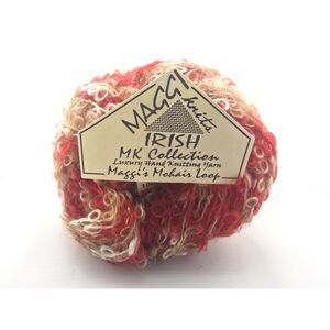 Maggi Knits Irish Mohair Loop Yarn Ball MK Collection 136 Yds. Red Tan